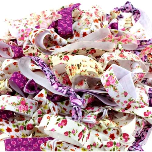 5/8"16mm 100pcs/pack Flower Patterns Printed Fold Over Elastic Ribbon Light Color Knotted Bracelet Holder 9.5cm