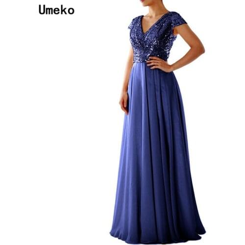 Umeko 2020 Summer Black Club V-neck Sequins Dresses Elegant Women High Waist Maxi Night Dress Fashion Evening Dress Robe Mujer