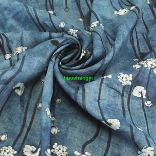 High-end ramie printing dress robe shirt fabric, brand order digital printing garment fabric