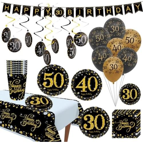 Wayfun Black Gold Birthday Balloons Adult Number Balloons Happy 30 40 50 Birthday Anniversary Party Decor Foil Latex Balloons