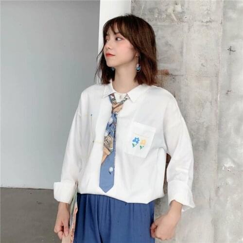 MERRY PRETTY Womens Floral Embroidery Tie White Blouses And Shirt Long Sleeve Turndown Collar Tops And Blouse Girl Blusas Mujer