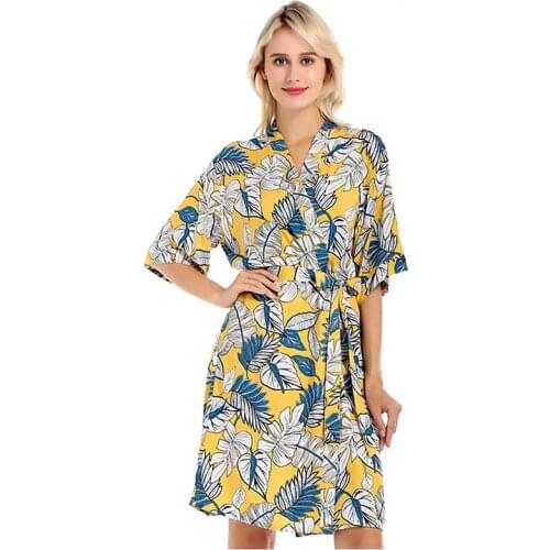 Women Sleepwear Nightwear Kimono Robe Summer New Casual Cotton Bathrobe Belt Elegant Bathroom Spa Robe