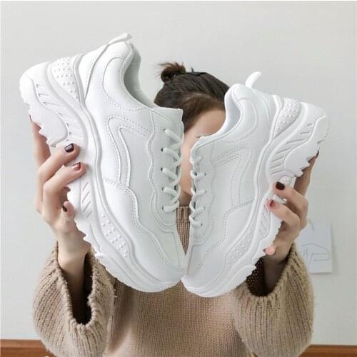 White Women Shoes New Chunky Sneakers for Women Lace-Up White Vulcanize Shoes Casual Fashion Dad Shoes Platform Sneakers Baskets