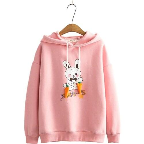 Winter Sweet Hooded Pullover Warm Sweatshirt Women New Arrival Loose Japan Style Thickening Plus Fleece Hoodie 2011162