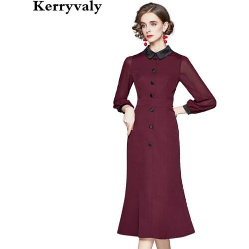 New Spring 2021 Commuter Waist Slim Fishtail Midi Gothic Party Dress Women Long Sleeve Ladies Dress Roupas Feminina K3976
