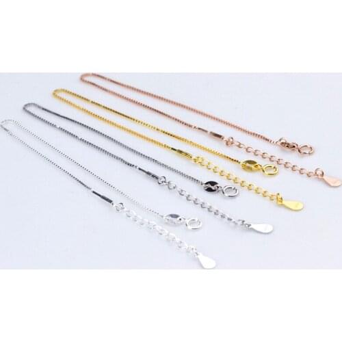 100% 925 Sterling Silver Bracelet Chains With Extension Tails 15cm+5cm Gold/Silver Women Wrist Box Chains DIY Jewelry Findings