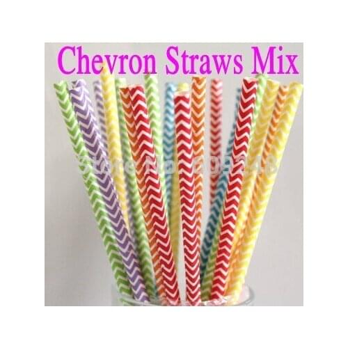 100pcs Mixed Colors Red Aqua Black Blue Green Yellow Orange Brown Gold Silver Purple Lilac Navy Chevron Paper Straws Wholesale