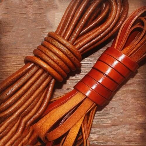 2m/lot 2/3/4/5/6/8/10mm Flat Round Genuine Leather Cord Retro Brown Cow Leather Cords String Rope Bracelet Findings DIY Jewelry