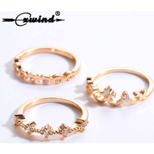 3 PCS/set Gold Fill Knuckle Crystal Finger Ring Set Crown Rings Boho Bohemia Above Knuckle Rings for women Fashion Jewelry