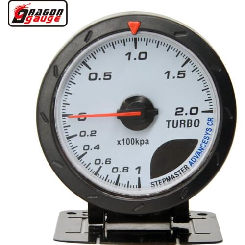 60mm Stepper Motor Auto Boost Turbio Meter Car Automobile Turbine -1~200 Kpa(Bar) Red & White Lighting Gauge Free Shipping