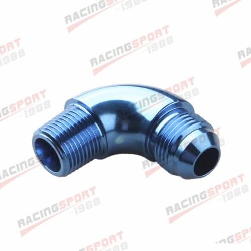 -8AN AN8 To 3/8" NPT With O-Ring Boss 90 Degree Full Flow Adapter Blue