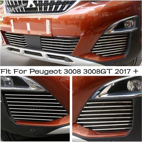 Lapetus Stainless Steel Accessories Exterior Front Grille Grill Decor Strip Cover Trim 26Pcs For Peugeot 3008 3008GT 2017 - 2020