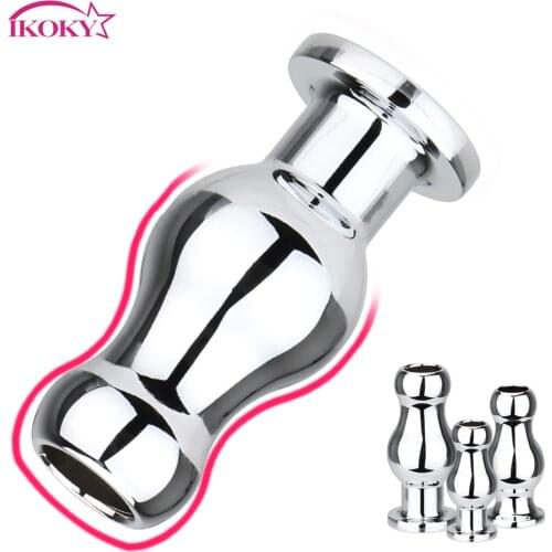 IKOKY Anal Dilator Metal G-spot Stimulator Hollow Anal Plug Anal Sex Toys Butt Plug Douche Enema syringe Sex Toys For Woman Men