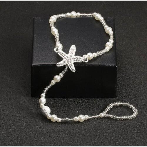 Sexy Ladies Starfish Anklet Girls Boho Pearl Foot Jewelry Anklet Beaded Chain Barefoot Sandals Bridal Wedding Jewelry