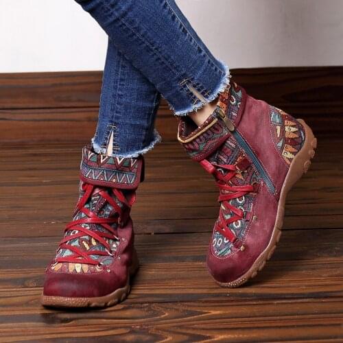 New Winter Women Boots Bohemian Retro Leisure Embroidery Stitching Shoes Lace Up Comfortable Women Flat Shoes Ankle Boots