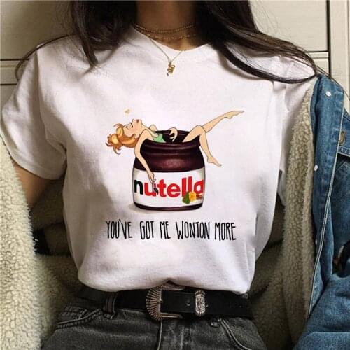90S Girls T-shirt Nutella Tshirt Cartoon Fun Printed women T shirt O-neck Short Sleeve t shirt female Summer Lady Tshirt