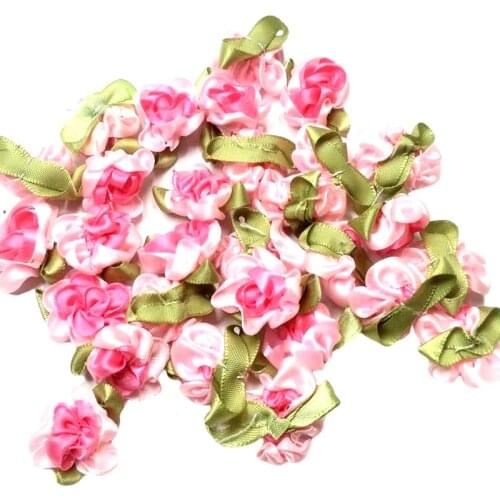 HL 30pcs ribbon flowers with leaf handmade apparel sewing appliques DIY accessories D0208