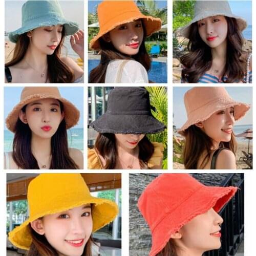 Cotton Fisherman Cap Soft Fringed Bucket Hat Women Four Seasons Solid Color Outing Basin Hat