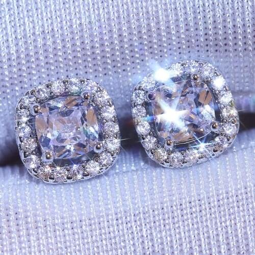 Exquisite Silver Color Princess Cut Zircon Stud Earrings White Crystal Earrings Wedding Engagement Jewelry Lovers Gifts