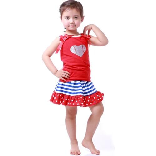 Kaiya Angel 4th of July Red White Blue Skirt Top Set Girls Clothes Summer Kids clothing Girls Suit Baby Skirt Set Outfit