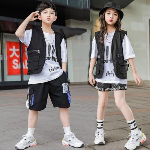 Black Jazz Dance Costume Kids Hip Hop Stage Performance Clothing Street Dance Practice Wear Cool Dancing Rave Clothes DC4955