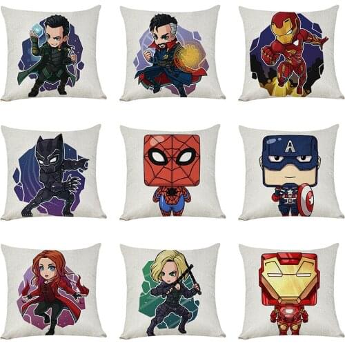 45*45cm Marvel Avengers Spiderman Iron Man Linen Pillowcase Sofa Car Cushion Cover Pillow Covers Decorative Home Decoration