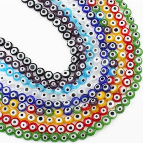 Multicolor Evil Eye Lampwork Glazed Glass Beads Round Flat Shape For Jewelry Making Diy Fashion Bracelet Necklace 6/8/10mm 15"