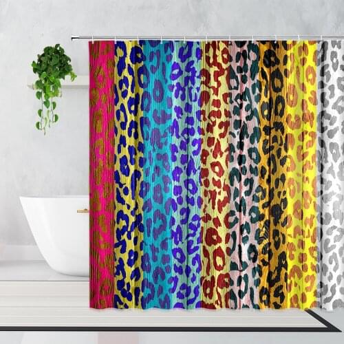 Fashion Color Leopard Shower Curtain Purple Yellow Gray Pattern Bathroom Decor Waterproof Bath Curtain With Hook Wall Decoration