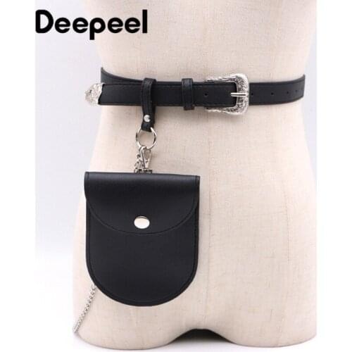 Deepeel Women Fashion Belt with Removable Chain and Bag Female Luxury Casual Decorative Cummerbunds for Dress Ladies Waistband