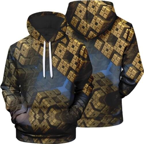 MenS Geometric Labyrinth Pattern Personality and Creativity, 3D Three-dimensional Printed Pullover, Fashionable Hooded