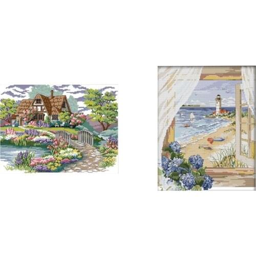 2set Cross Stitch Stamped Kit Cross-Stitching Patterns for Beginner Kids & Adults- Embroidery Needlepoint Starter Kits