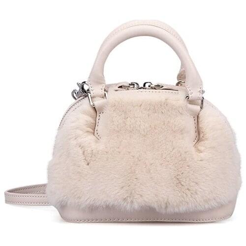 New autumn and winter new leather women bag Maomao cowhide rabbit hair women bag mini hand shell shoulder diagonal cross bag