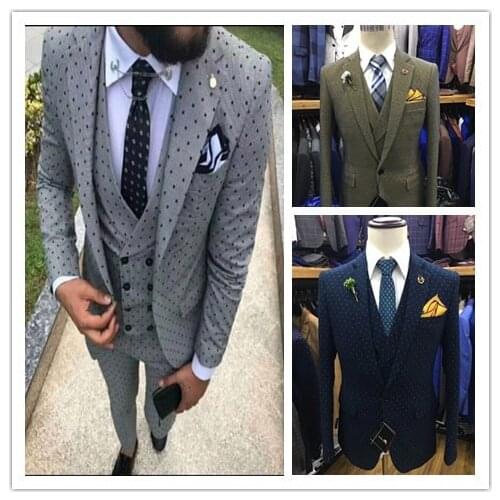 New Terno Masculino Boutique Plaid Latest Coat Pant Designs men suit for wedding point mens Suits Business jacket pant vest