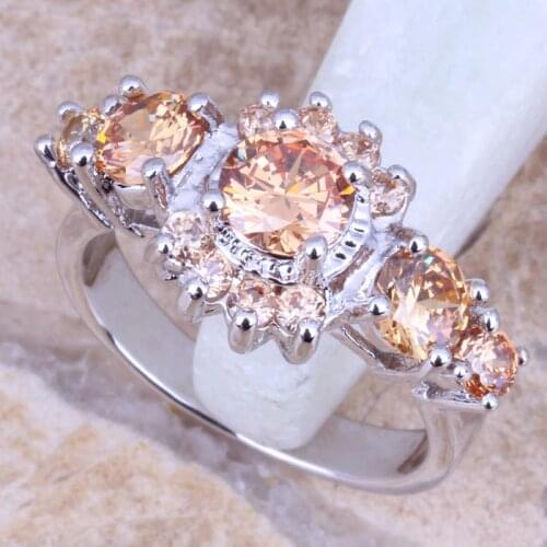 Fascinating Champagne Morganite Silver Plated Overlay Womens Ring Size 6 / 7 / 8 / 9 R1024