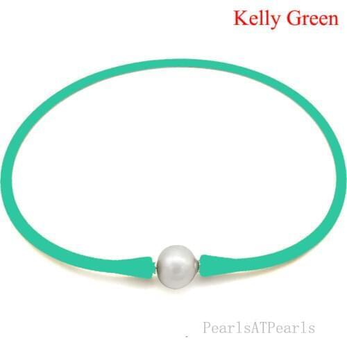 Wholesale 16 inches Teal Rubber Silicone Natural 10-11mm Handmade Pearl Necklace