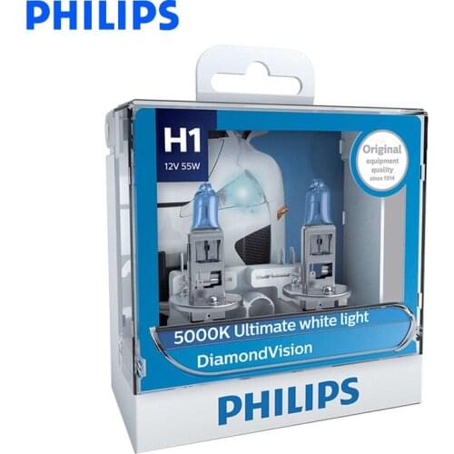 Philips H1 H4 H7 H8 HB3 HB4 H11 9003 9005 9006 12V Diamond Vision 5000K Car Halogen Headlight Fog Lamp Xenon White Light, Pair