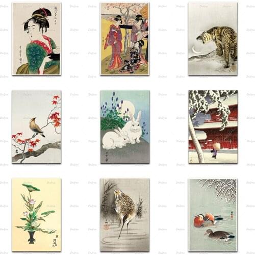Retro Geisha Art Print,Japanese Geisha Wall Art,Bird Print Poster,Vintage Japanese Prints Canvas Painting For Living Room Decor