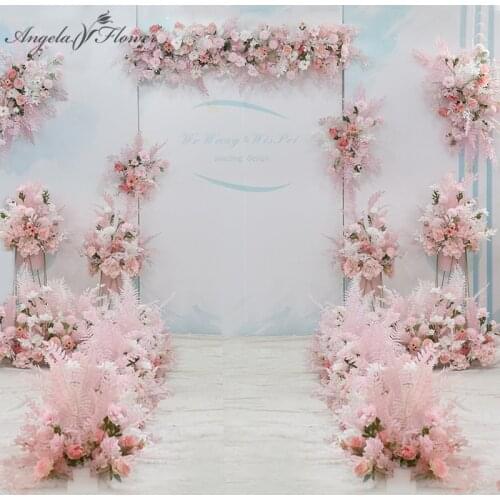 Pink Wedding Set Artificial Flower Row Outdoor Wedding Scene Decor Road Lead Corner Flower Hanging Flower Wall Party Event Show