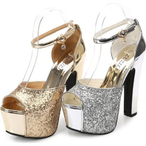 Thick Heel 15cm Sandals New 2020 Womens Shoes 14cm Single Shoe Buckle With Thick Bottom Ultra High Heel Fashion Womens Shoes