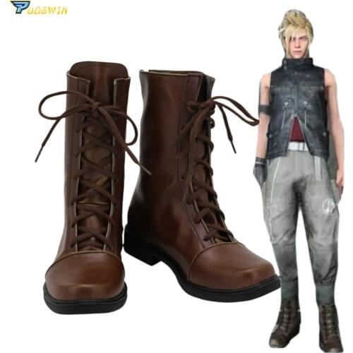 Final Fantasy 15 Prompto Argentum Cosplay Boots Brown Leather Shoes Custom Made