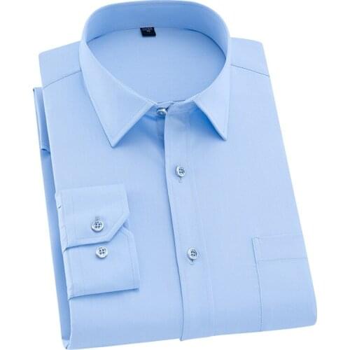 Blue Solid Shirt Mens Casual Slim Long Sleeve Shirts For Men Work Formal Business Camisa Non Iron Elasticity Chemise Homme