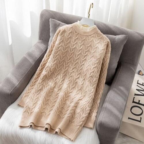 Sweater autumn and winter 2021 new style long loose lace collar long sleeve solid color knitted pullover blouse women