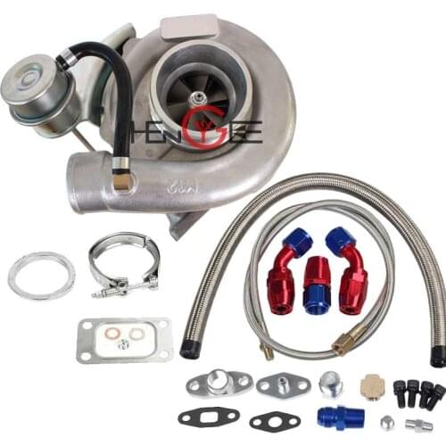 T04E T3/T4 AR.63 44 Trim Anti-Surge V-band Turbo OIL RETURN + BRAIDED FEED LINES