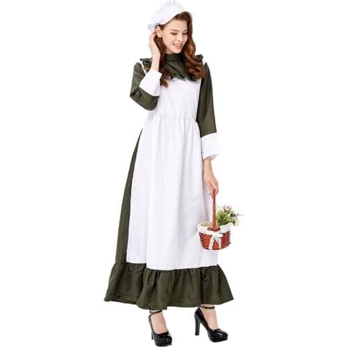 Farm maid green dress suit girls Cosplay Costume