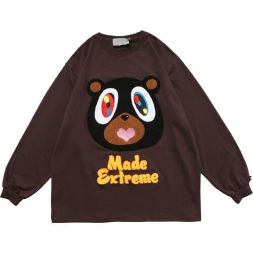 Women Sweatshirt Cartoon Fleece Animal Patchwork Pullover Ladies O-Neck Vintage College Style Thin Hoodies Couple Streetwear