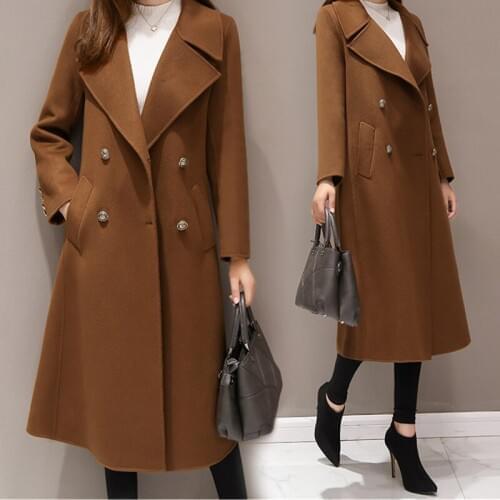 Plus size 4XL 5XL Wool Long Coats Women 2020 New Autumn Winter Korean Double-breasted Slim Warm Outerwear Wool Jackets Female
