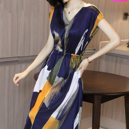 Silk Summer Women Real Vintage Plus Size Beach Dresses Print Party Dress Vestidos De Verano 2020 S19XL2974 YY2965