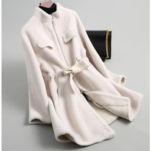 Womens winter real wool fur coat warm jacket coat lady Long coat jacket overcoat
