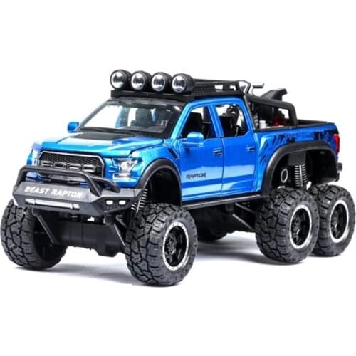 1: 28 simulation Ford F150 Raptor off-road alloy car model childrens sound and light toy car birthday gift blue car