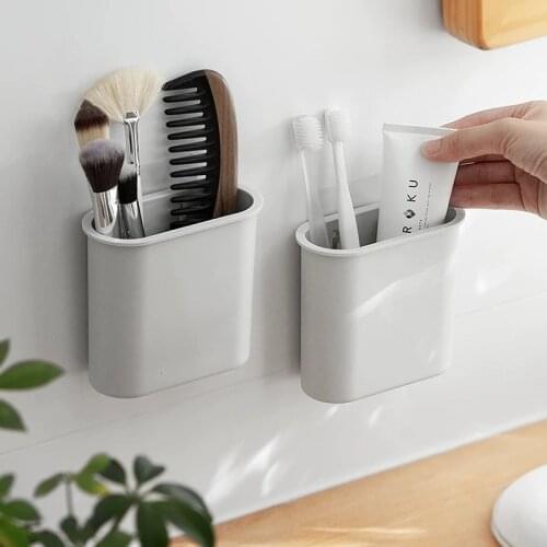 New 1PCS Wall Storage Box Toothbrush Holder Drainer Bathroom Accessories Wall Organizer Container Bin Kitchen Spices Storage Box